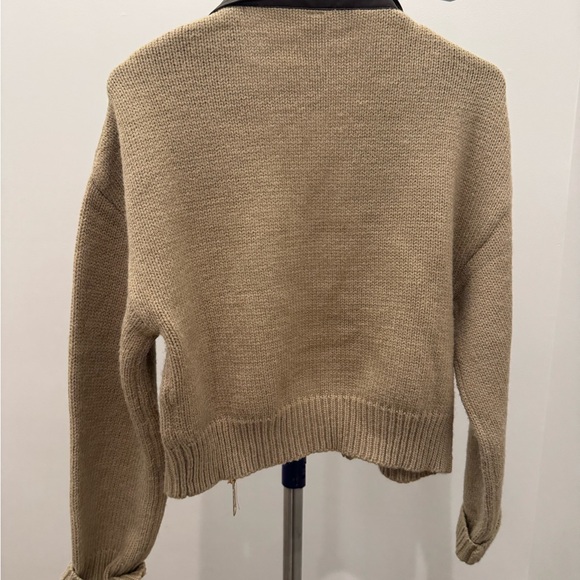 Anthropologie Faux Leather Collar Zip Cardigan Sweater Size XS - Picture 4 of 4